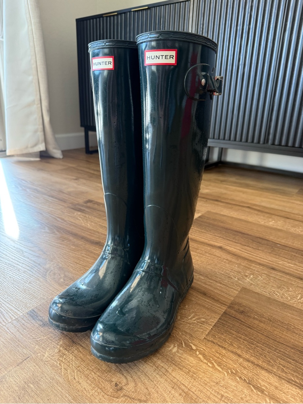 Hunter Gloss Tall Rain Boots in Deep Green